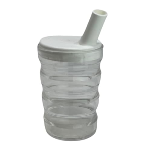 ATC Handels GmbH Rillenbecher, ergonomischer Trinkbecher, Griffbecher mit innovativem Trinkdeckel für kontrollierte Flüssigkeitsaufnahme (blau, grün, pink, transparent) (transparent) von ATC Handels GmbH