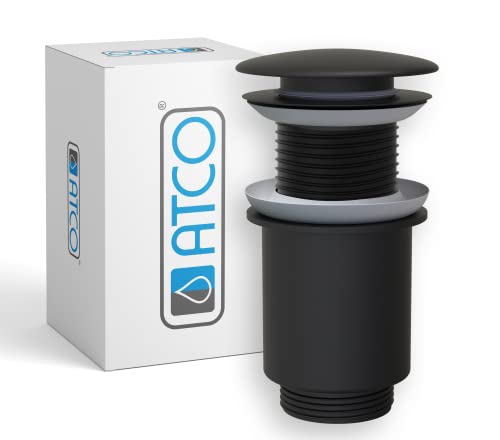 ATCO® Ablaufventil Waschbecken Design Pop-Up Ventil Ablauf Ablaufgarnitur Excenter Exzenter Abfluss Waschtisch Siphon PU34 ohne Überlauf schwarz von ATCO