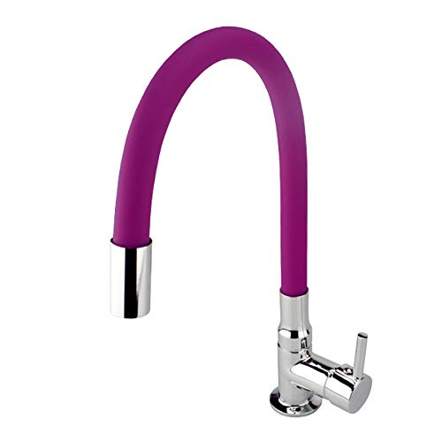 ATCO® Kaltwasser Waschtisch Waschtischarmatur Standventil Wasserhahn Waschbecken Armatur Kaltwasserhahn Bad Gäste-WC Ventil flexibler Auslauf Chrom-violett von ATCO