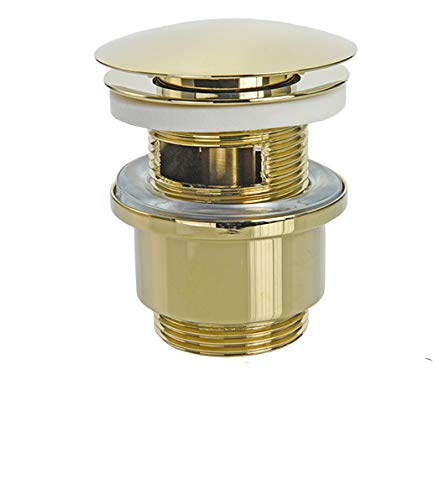 ATCO® Massiver Design Ablauf Excenter Pop Up Ventil Ablaufventil Push-Up Ablaufgarnitur Waschbecken werkzeuglose Montage vergoldet Gold mit Überlauf von ATCO