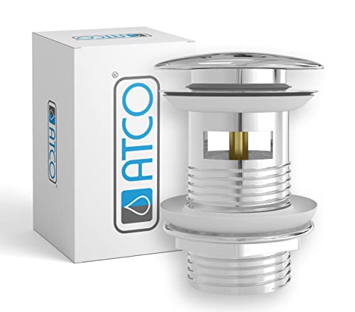 ATCO® Ablaufventil PU17 mit Überlauf Pop-Up Ventil Ablauf Ablaufgarnitur Excenter Exzenter Abfluss Klick-Ventil Siphon Waschtisch Waschbecken Stöpsel mit Überlauf Chrom von ATCO