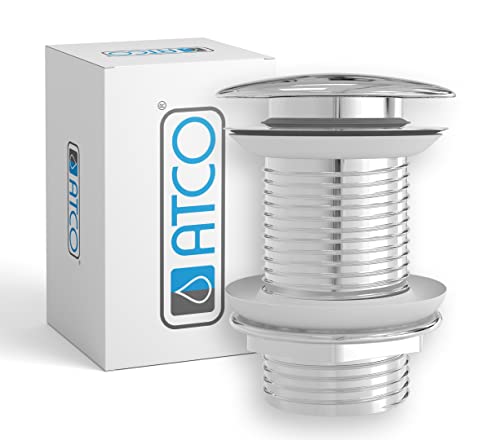ATCO® Ablaufventil PU21 Pop-Up Ventil Ablauf Ablaufgarnitur Excenter Exzenter Abfluss Klick-Ventil Waschtisch Waschbecken Stöpsel ohne Überlauf Chrom von ATCO