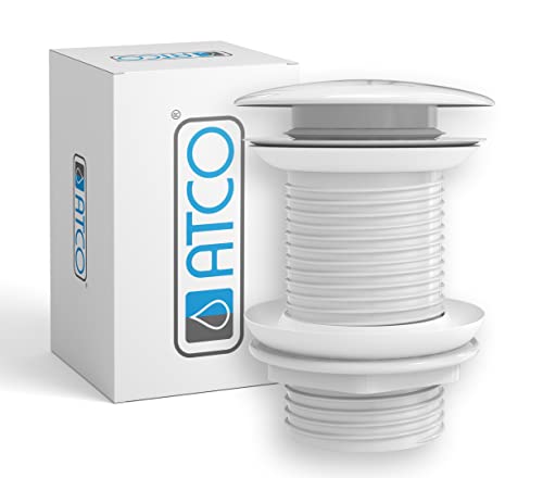 ATCO® Ablaufventil PU23 Pop-Up Ventil Ablauf Ablaufgarnitur Excenter Exzenter Abfluss Klick-Ventil Siphon Waschtisch Waschbecken Waschschale ohne Überlauf weiss von ATCO