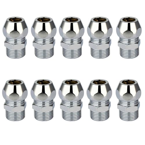 ATCO 10 x Quetschverschraubung 3/8" x Ø 10 mm Rohr Doppelnippel für Kupferrohr oder Schläuche Adapterstück Verlängerung Nippel Messing verchromt von ATCO