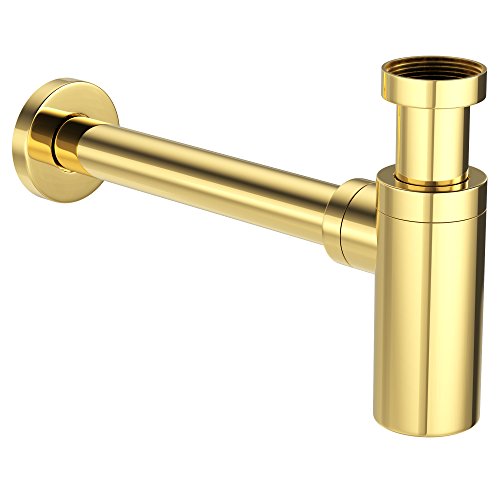 ATCO® Design Siphon Flaschensiphon Sifon Ablaufgarnitur Röhrensiphon Geruchsverschluss Waschbecken Waschtisch Ablauf rund 1 1/4" x 32 mm vergoldet gold von ATCO