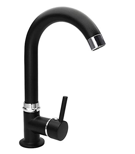 ATCO® Kaltwasser Armatur RONDO Waschbeckenarmatur Kaltwasserhahn Gäste-WC Kaltwasserarmatur Standventil Wasserhahn Waschtisch Waschbecken schwenkbarer Auslauf Camping Einhebel Ventil Bad schwarz-matt von ATCO