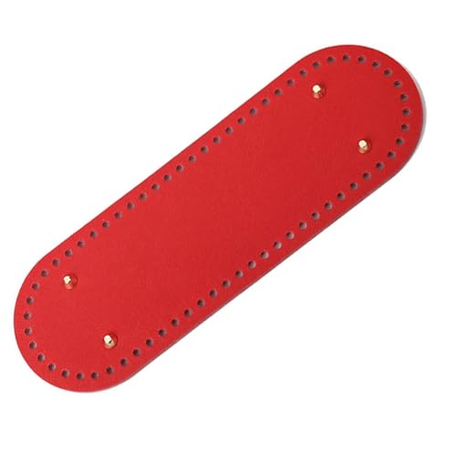 ATEUXOL Handgefertigter Boden für Gestrickte Taschen 10 * 30cm ovaler Langer Boden for gestrickte Tasche PU-Leder Basis Zubehör handgefertigter mit Löchern DIY Häkeltasche(Red) von ATEUXOL