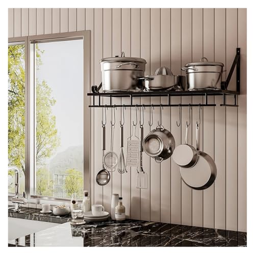 ATEUXOL Küchenutensilien-Halter 60CM Wandmontiertes Küchen-Organizer-Rack Hängendes Topf-/Pfannenregal mit Haken von ATEUXOL