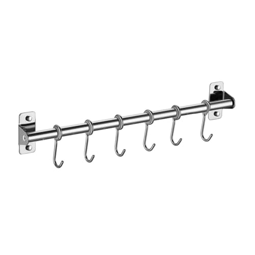 ATEUXOL Küchenutensilien-Halter Wandmontierter Utensilienständer, hängende Küchenschiene mit 6/8/10 abnehmbaren Haken(40.0cm-6) von ATEUXOL