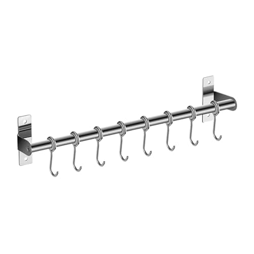 ATEUXOL Küchenutensilien-Halter Wandmontierter Utensilienständer, hängende Küchenschiene mit 6/8/10 abnehmbaren Haken(40.0cm-8) von ATEUXOL