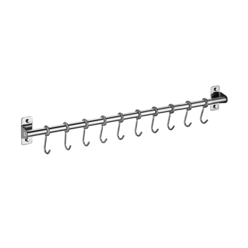 ATEUXOL Küchenutensilien-Halter Wandmontierter Utensilienständer, hängende Küchenschiene mit 6/8/10 abnehmbaren Haken(60.0cm-10) von ATEUXOL