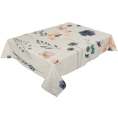 ATEUXOL Tischdecke Aquarell Blumen und Pflanzen Hand Malerei Tisch Tuch Wasserdicht Esstischdecke Küche Dekorative Party Tisch Abdeckung(153x259cm) von ATEUXOL