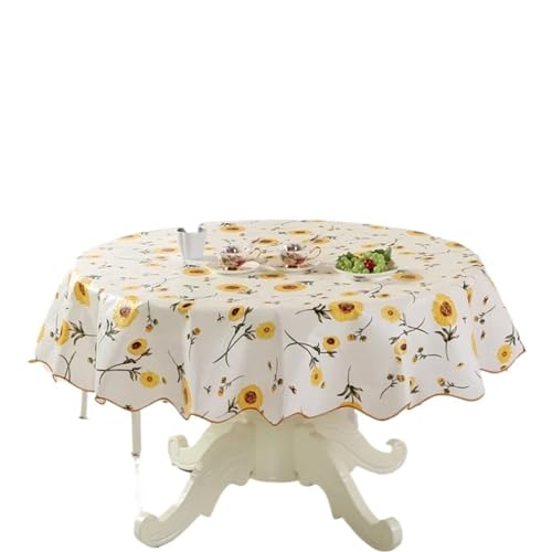 ATEUXOL Tischdecke Couchtisch for Wohnzimmer Tischdecke wasserdichte Tischdecke Öl runde Tischdecke Blume PVC Tischdecke Home Küche Esszimmer(Yellow,Round 180cm) von ATEUXOL
