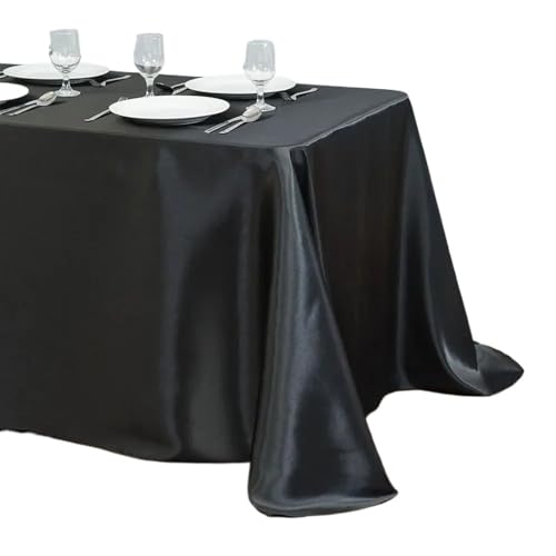 ATEUXOL Tischdecke Hochzeit Tischdecke Rechteckige Satin Tisch Tuch Overlay Abdeckung Tisch Tuch Party Abendessen Bankett Dekoration(Black,145X200cm) von ATEUXOL