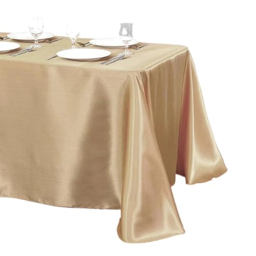 ATEUXOL Tischdecke Hochzeit Tischdecke Rechteckige Satin Tisch Tuch Overlay Abdeckung Tisch Tuch Party Abendessen Bankett Dekoration(Champagne,145X275cm) von ATEUXOL