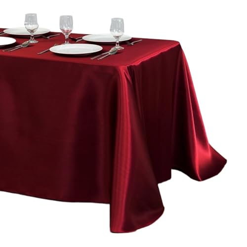 ATEUXOL Tischdecke Hochzeit Tischdecke Rechteckige Satin Tisch Tuch Overlay Abdeckung Tisch Tuch Party Abendessen Bankett Dekoration(Wine Red,145X200cm) von ATEUXOL