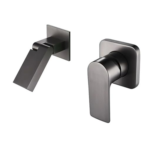 ATEUXOL Wandmontierte Badarmaturen Waschbecken Wasserhahn Messing Verdeckt Gunmetal Grau Tippen In Die Wand Wasserhahn Heiß Und Kalt Verdeckte Klapp Outlet(Gray) von ATEUXOL