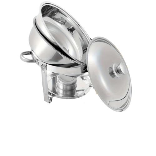 Buffet-Wärmeset Aus Edelstahl 1/2 Packungen 5-Qt Edelstahl rund Chafing Dish Buffet Set Lebensmittel Wasser Tabletts Servierutensilien Partys Hochzeiten Camping zu reinigen(1packs) von ATEUXOL