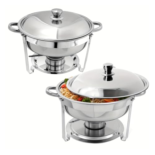 Buffet-Wärmeset Aus Edelstahl 1/2 Packungen 5-Qt Edelstahl rund Chafing Dish Buffet Set Lebensmittel Wasser Tabletts Servierutensilien Partys Hochzeiten Camping zu reinigen(2packs) von ATEUXOL