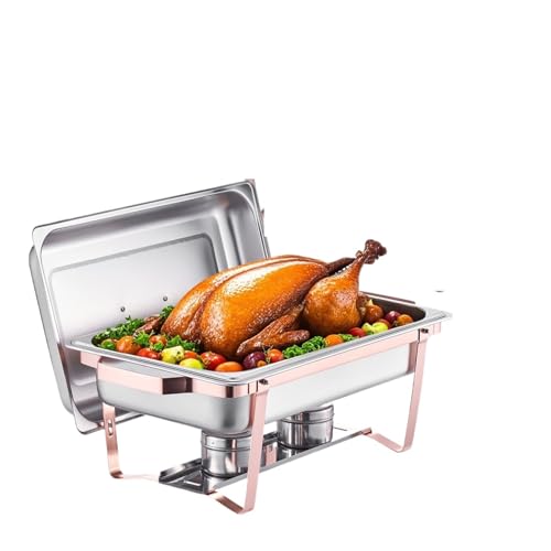 Buffet-Wärmeset Aus Edelstahl 2 Packungen Chafing Dish Buffet-Set Edelstahl Rechteck Catering Wärmer Server W/Deckel Wasser Pan Party Bankette(Rose Gold) von ATEUXOL
