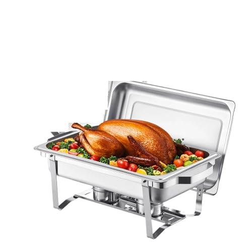 Buffet-Wärmeset Aus Edelstahl 2 Packungen Chafing Dish Buffet-Set Edelstahl Rechteck Catering Wärmer Server W/Deckel Wasser Pan Party Bankette(Silvery) von ATEUXOL