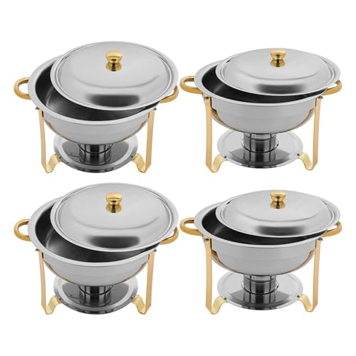 Buffet-Wärmeset Aus Edelstahl 4,5 l Chafing Dish Buffet-Set, 2/4-teilig, Gold/Silber, Edelstahl, Selbstbedienungs-Speisenwärmer for Partys/Hochzeiten, alkoholbetrieben(Gold 4pcs) von ATEUXOL