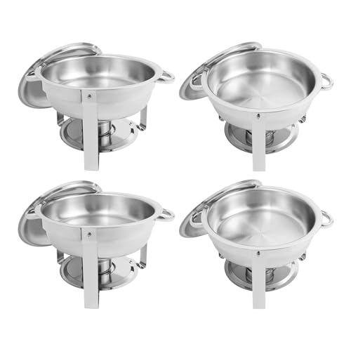 Buffet-Wärmeset Aus Edelstahl 4,5 l Chafing Dish Buffet-Set, 2/4-teilig, Gold/Silber, Edelstahl, Selbstbedienungs-Speisenwärmer for Partys/Hochzeiten, alkoholbetrieben(Silver 4pcs) von ATEUXOL