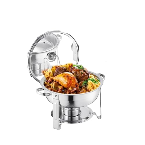 Buffet-Wärmeset Aus Edelstahl 4er-Pack Chafing Dish Buffet Edelstahl mit 4 runden Pfannen in voller Größe, Catering-Wärmer Glasdeckel for Party-Bankette(Silver) von ATEUXOL