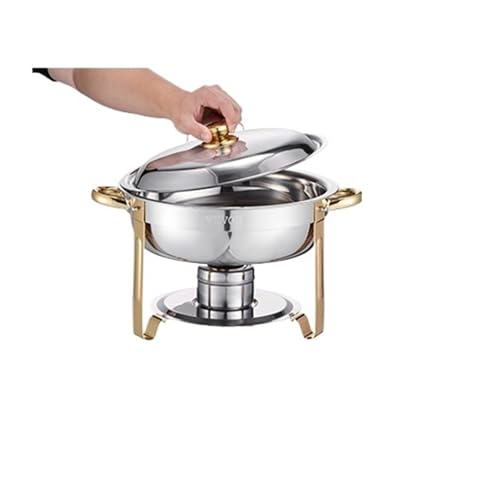 Buffet-Wärmeset Aus Edelstahl 4er-Pack Chafing Dish Buffet-Set Edelstahl W/4 Full Size Pan Round Catering Warmer Server for Party-Bankette(Gold) von ATEUXOL