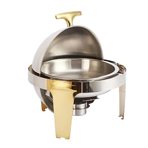 Buffet-Wärmeset Aus Edelstahl 6L Edelstahl Runder Flip-Top Visueller Buffetherd Restaurant Wasserdichter Isolierherd Speisenwärmer Selbstbedienungsgeschirr(Gold) von ATEUXOL