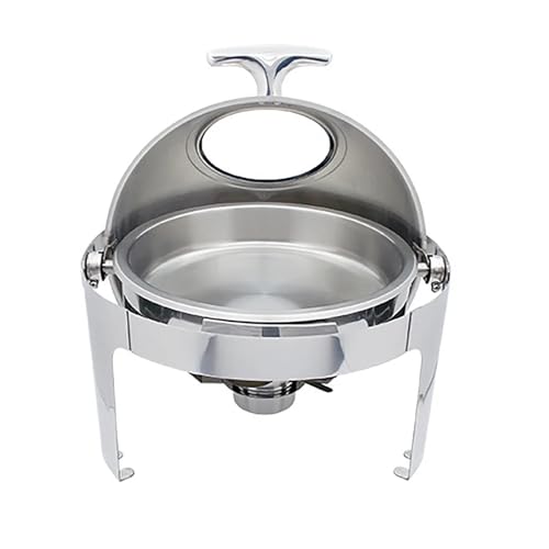 Buffet-Wärmeset Aus Edelstahl 6L Edelstahl Runder Flip-Top Visueller Buffetherd Restaurant Wasserdichter Isolierherd Speisenwärmer Selbstbedienungsgeschirr(Silver) von ATEUXOL