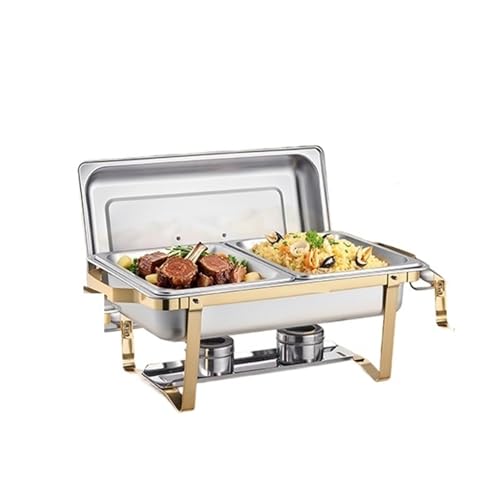 Buffet-Wärmeset Aus Edelstahl 8 Qt 4er-Pack Chafing Dish Buffet-Set Edelstahl mit 2 Pfannen in voller Größe und 4 in halber Catering Warmhalter Server(Gold 4pcs) von ATEUXOL