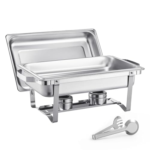 Buffet-Wärmeset Aus Edelstahl 8 Qt 4er-Pack Chafing Dish Buffet-Set Edelstahl mit 2 Pfannen in voller Größe und 4 in halber Catering Warmhalter Server(Silvery 4pcs) von ATEUXOL