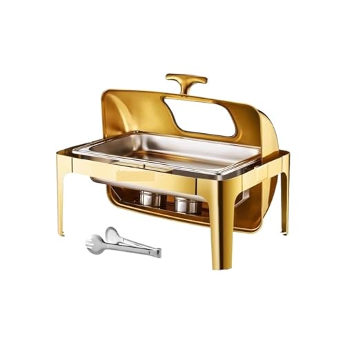 Buffet-Wärmeset Aus Edelstahl 9Qt Roll Top Chafing Dish Buffet Edelstahl mit voller Größe Pfanne sichtbar Deckel Rechteck Catering Warmer Server(Gold) von ATEUXOL