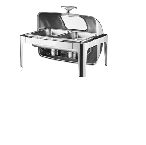 Buffet-Wärmeset Aus Edelstahl 9Qt Roll Top Chafing Dish Buffet Edelstahl mit voller Größe Pfanne sichtbar Deckel Rechteck Catering Warmer Server(Silvery) von ATEUXOL