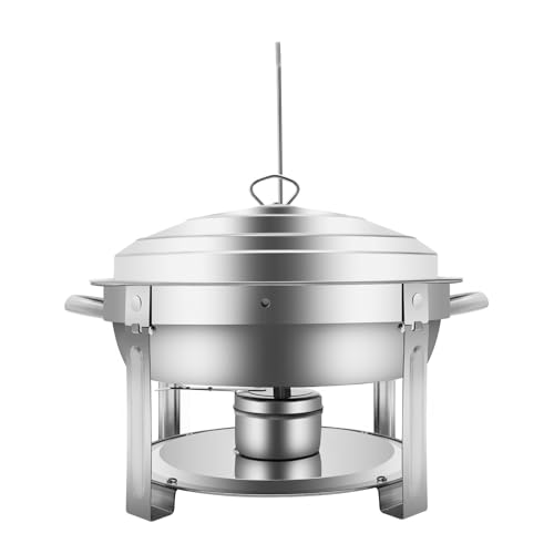 Buffet-Wärmeset Aus Edelstahl Chafing Dish, rund, 7,5 l, Speisenwärmer mit Glasabdeckung, Buffetwärmer, Buffet-Servierplatten aus Edelstahl for Partys und Hochzeiten von ATEUXOL