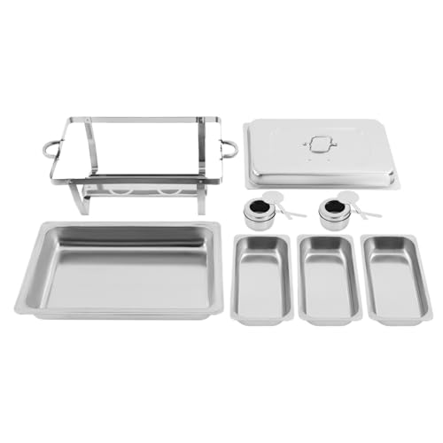 Buffet-Wärmeset Aus Edelstahl Chafing Dish Buffet-Set mit 1/2/3 Fächern, Edelstahl, Catering-Server, Speisenwärmer, Behälter Deckel(Three-Compartment) von ATEUXOL