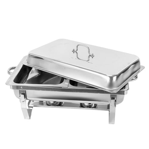Buffet-Wärmeset Aus Edelstahl Chafing Dish Buffet-Set mit 1/2/3 Fächern, Edelstahl, Catering-Server, Speisenwärmer, Behälter Deckel(Two-Compartment) von ATEUXOL
