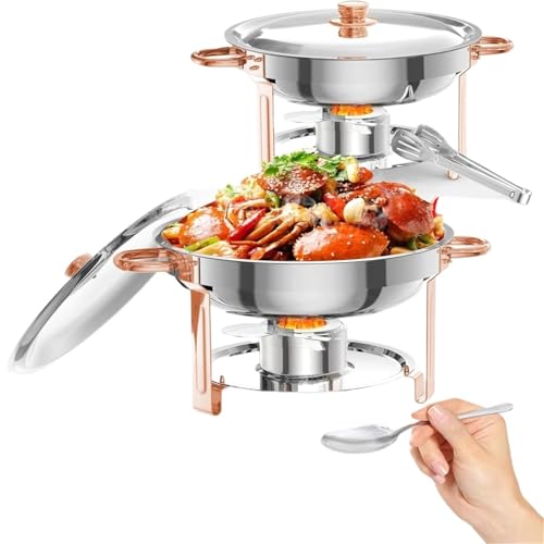 Buffet-Wärmeset Aus Edelstahl Chafing Dish for Buffet, 5QT rundes Buffet-Set mit Deckelhalter, Dishes und Speisenwärmer aus Edelstahl(2 Pack) von ATEUXOL
