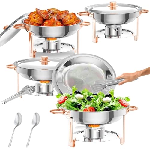 Buffet-Wärmeset Aus Edelstahl Chafing Dish for Buffet, 5QT rundes Buffet-Set mit Deckelhalter, Dishes und Speisenwärmer aus Edelstahl(4 Pack) von ATEUXOL