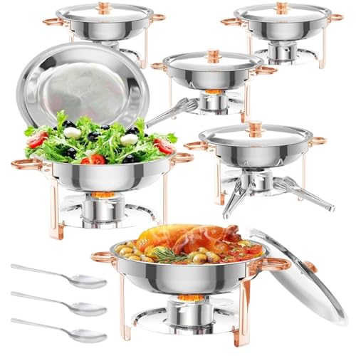Buffet-Wärmeset Aus Edelstahl Chafing Dish for Buffet, 5QT rundes Buffet-Set mit Deckelhalter, Dishes und Speisenwärmer aus Edelstahl(6 Pack) von ATEUXOL