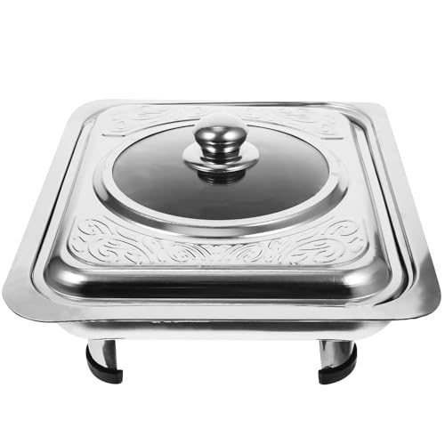 Buffet-Wärmeset Aus Edelstahl Langes rechteckiges Buffettablett aus Edelstahl for Lebensmittel, Chafing Dish, Geschirrsets, Servierplatte mit Glasabdeckung, vierbeiniges Buffet von ATEUXOL