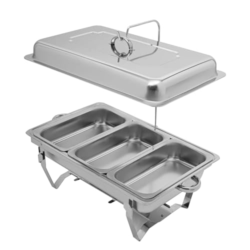 Buffet-Wärmeset Aus Edelstahl Speisetablett, Edelstahl Catering Chafing Dish Speisenwärmer Buffet Wärmetank mit Deckel(Three Food Tray) von ATEUXOL