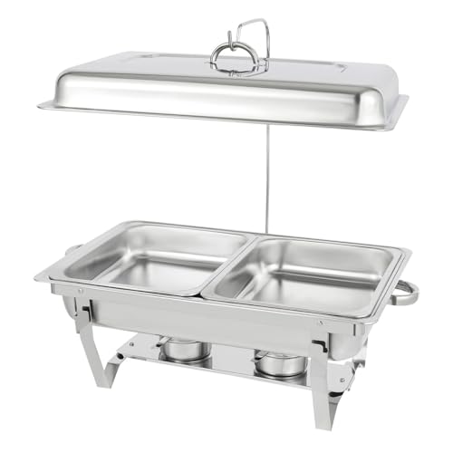 Buffet-Wärmeset Aus Edelstahl Speisetablett, Edelstahl Catering Chafing Dish Speisenwärmer Buffet Wärmetank mit Deckel(Two Food Tray) von ATEUXOL