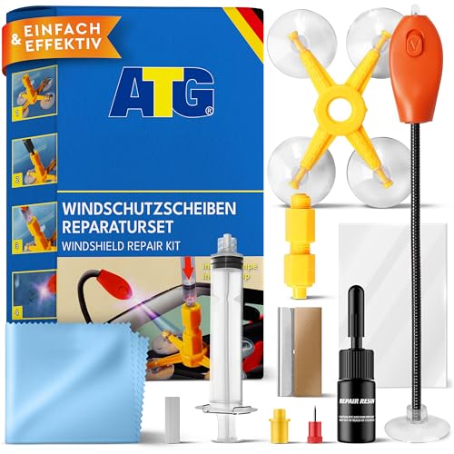 ATG® Praktisches Steinschlag Reparatur Set mit UV-Lampe - Universelles Auto Glas Reparatur Set - Profi Windschutzscheibe Reparaturset - Schnell einfach - Steinschlag Reparaturset Windschutzscheibe von ATG