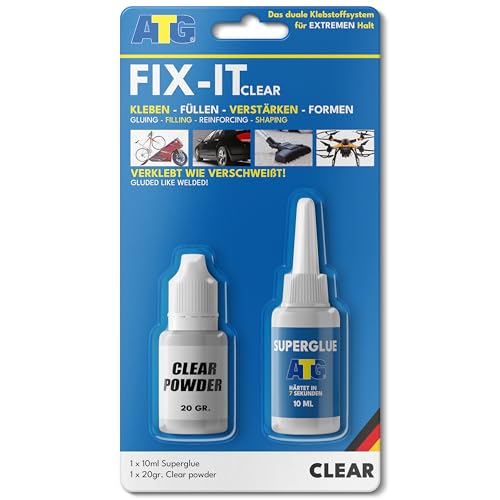 ATG® Sekundenkleber extra stark - Professioneller zwei Komponentenkleber für Kunststoff Glas Porzellan - Praktischer Alleskleber extra stark wasserfest - 10ml Industriekleber & 20g klares Granulat von ATG