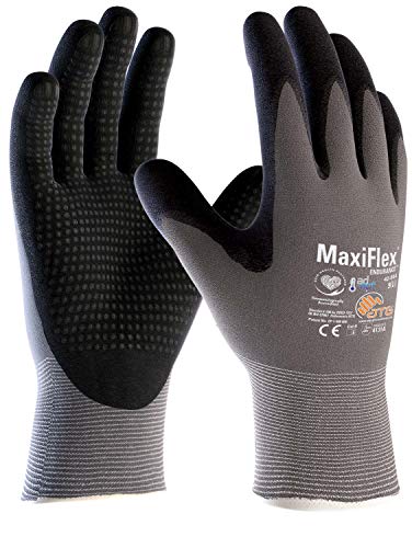ATG 42-844/07 MaxiFlex Endurance Handschuh mit AD-APT Technologie, Strickbund, Beschichtete Handinnenfläche, 1.0mm Handflächendicke, 23cm Länge, Schwarz/Grau, Größe 07 von ATG