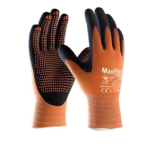 ATG 42-848/08 MaxiFlex Endurance Handschuh mit AD-APT Technologie, Strickbund, Beschichtete Handinnenfläche, 1.0mm Handflächendicke, 23cm Länge, Schwarz/Orange, Größe 08 von ATG