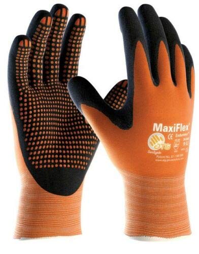 ATG 42-848/09 MaxiFlex Endurance Handschuh mit AD-APT Technologie, Strickbund, Beschichtete Handinnenfläche, 1.0mm Handflächendicke, 23cm Länge, Schwarz/Orange, Größe 09 von ATG