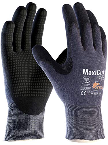 ATG 44-3445/11 MaxiCut Ultra Handschuh, Strickbund, Beschichtete Handinnenfläche, 1.1mm Handflächendicke, 24.5cm Länge, Schwarz/Blau, Größe 11 von ATG